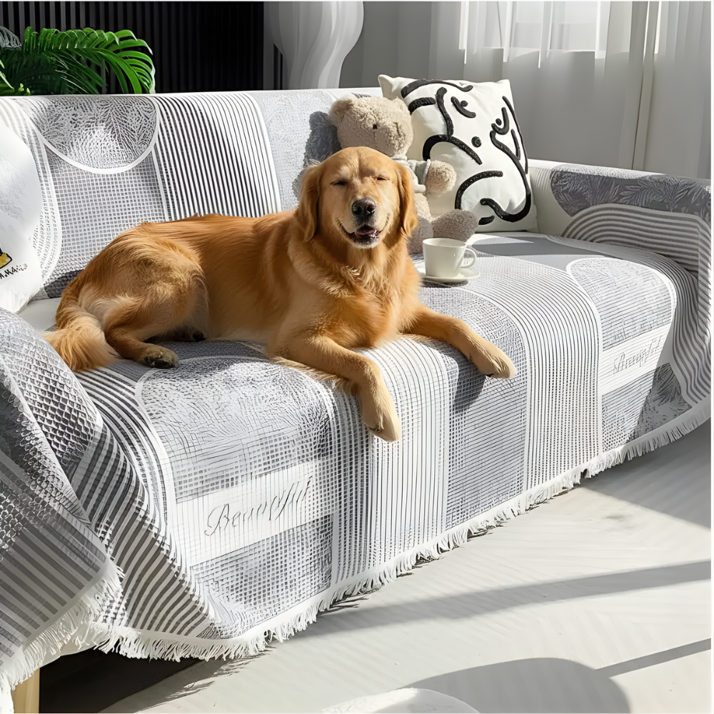 Plush Patterned Couch Slipcover