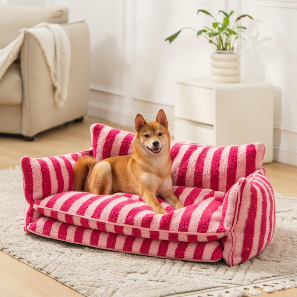 Plush Pet Double Layer Striped Couch Bed