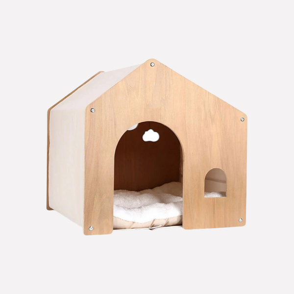 Natural Wood Kitty House & Warm Hideaway