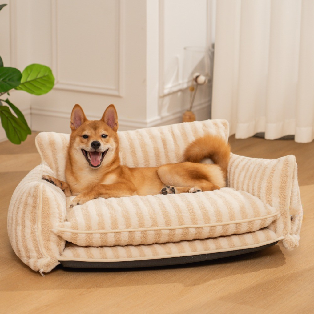 Plush Pet Double Layer Striped Couch Bed