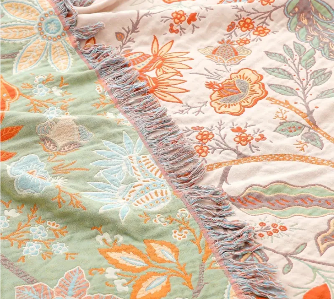 Vintage Blossom Fringe Throw Blanket