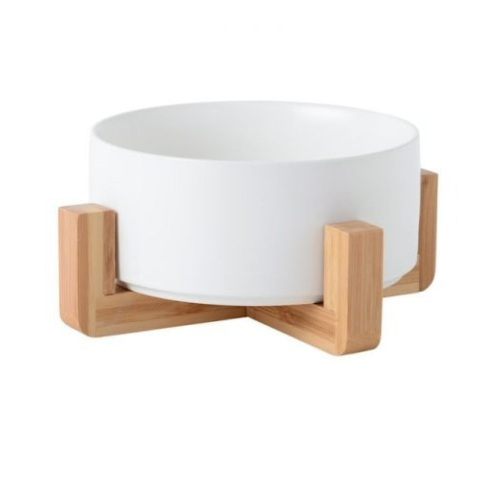Classic Dog Food Bowl with Wooden Base